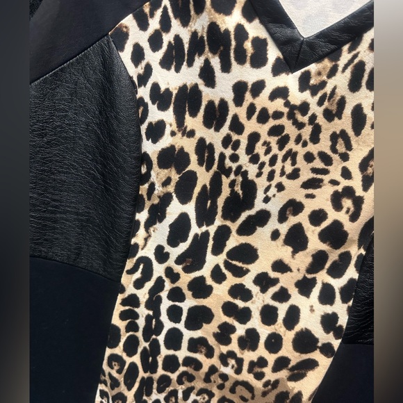 Lane Bryant Animal Print and Faux Leather V-Neck Sheath Dress - Picture 4 of 6